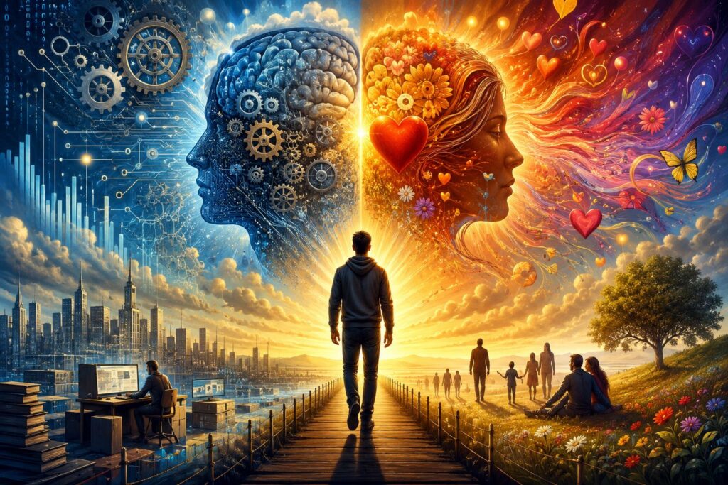 person with emotional intelligence staying calm and balanced in a complex world