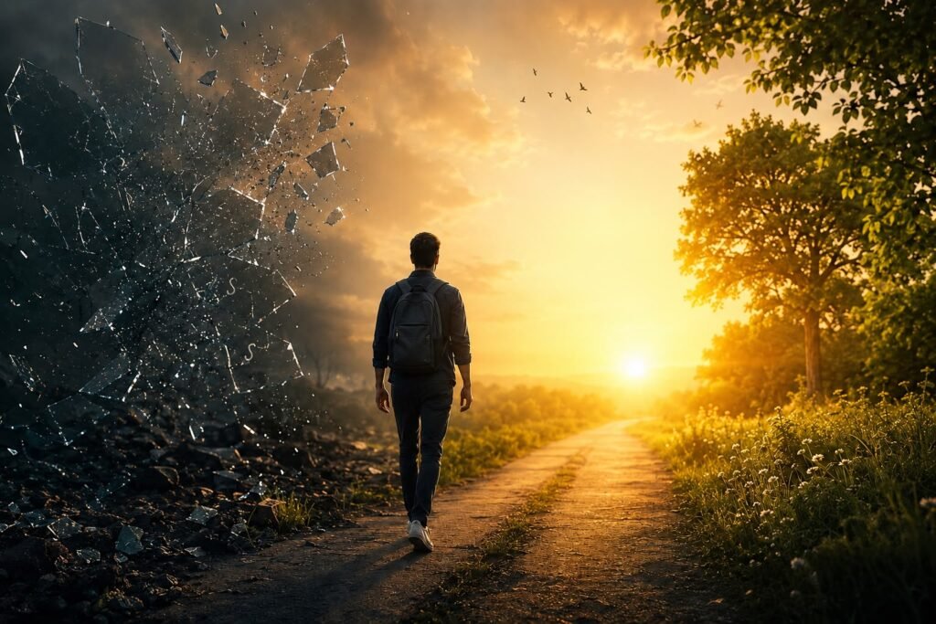 person sitting quietly looking into the distance trying to stop revisiting the past and let go of painful memories