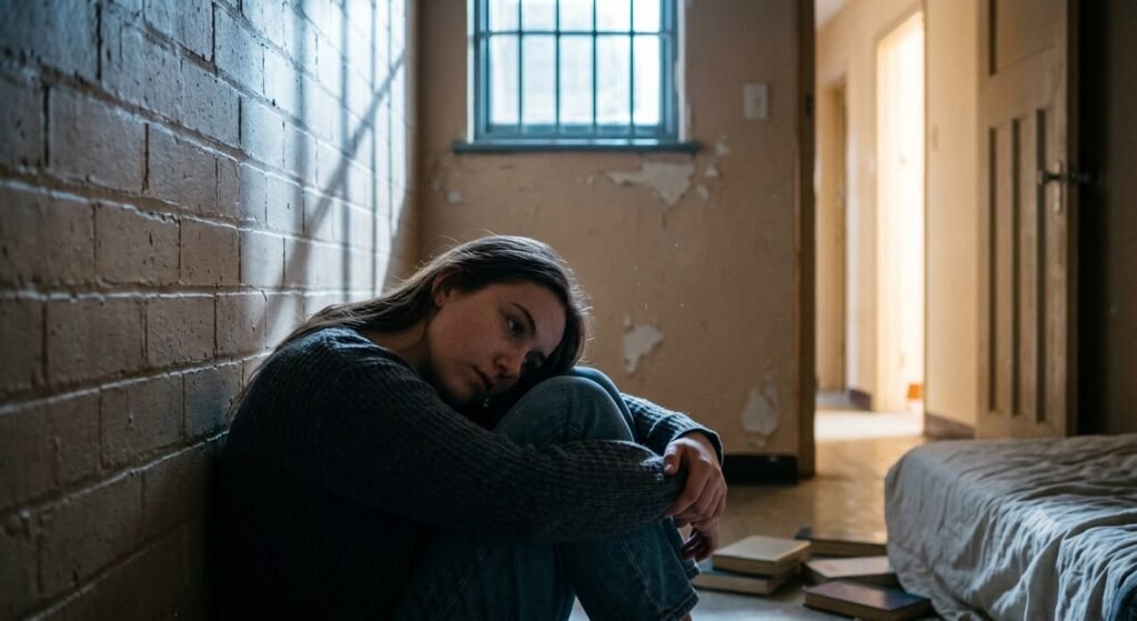 person sitting quietly in a room feeling trapped in a situation and looking for a way forward through their thoughts
